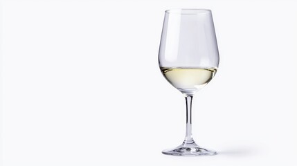Fototapeta premium Elegant glass of white wine standing on a clean white background under bright studio lighting.
