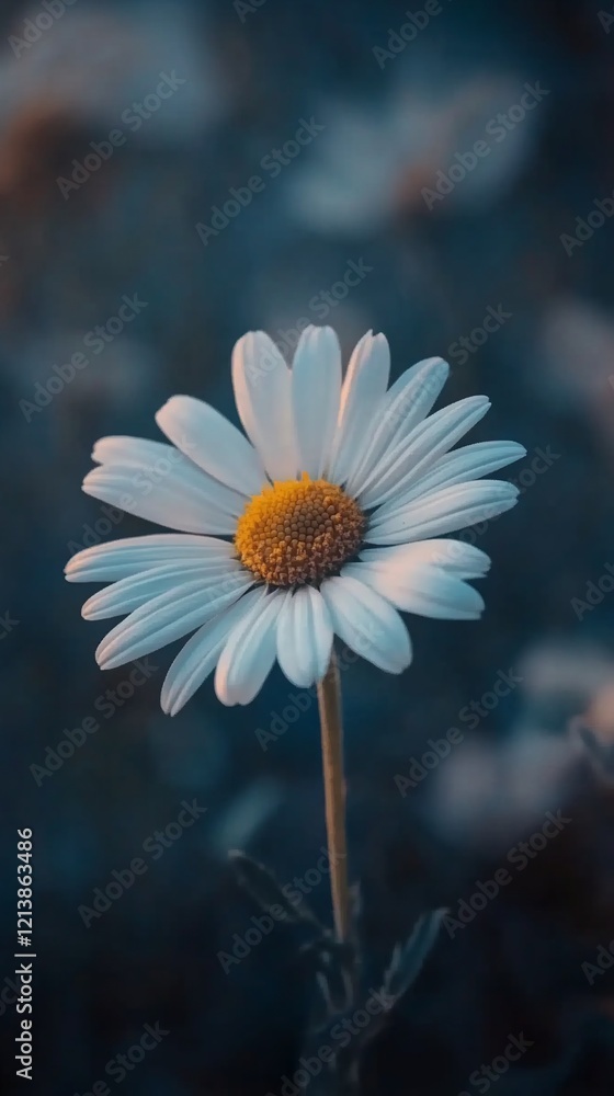 Poster a single daisy with a soft blurred background creating a peaceful and serene floral image