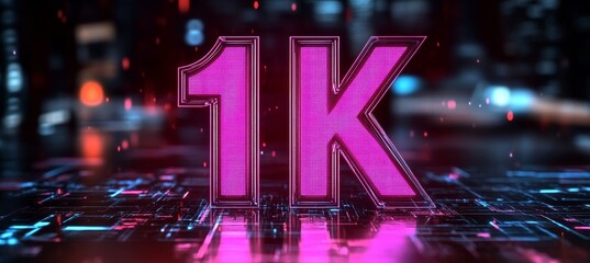 Glowing 3D Numbers. Vibrant Digital Concept for 1000 Followers Celebration With City Lights Effect.