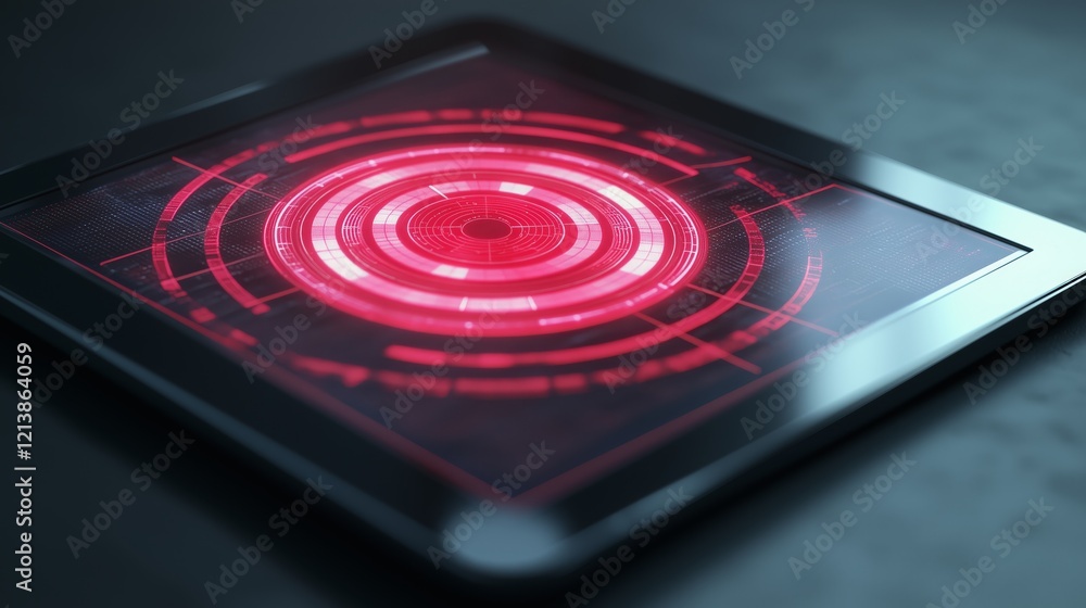 Poster futuristic technology interface on tablet with red design elements