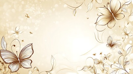Elegant Butterflies and Flowers on a Beige Background