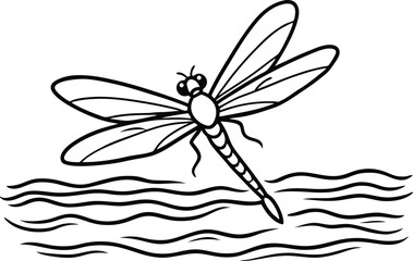 Dragonfly water insect line art drawing nature wildlife pond