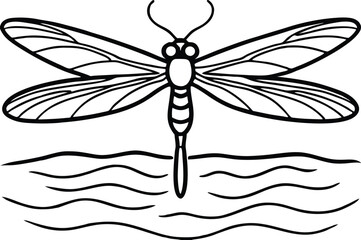 Dragonfly Water Insect Line Art Nature Aquatic Design Graphic