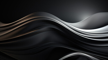 Dynamic abstract wave design in black and white showcasing fluid motion and depth