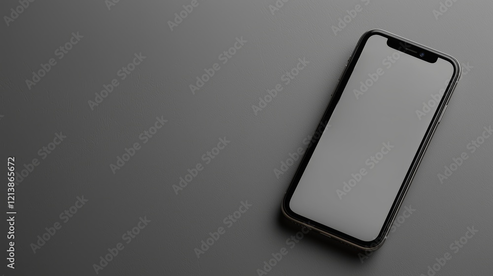 Poster empty smartphone screen on minimalist grey background with shadow