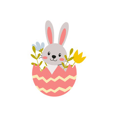 An adorable bunny nestled snugly inside a vibrant and colorful Easter egg adorned with flowers
