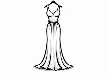Elegant Long Wedding Gown Icon: A Simple and Graceful Icon of a Full-Length Wedding Dress, Set Against a Pure White Background, Perfect for Bridal and Wedding Related Visuals.

