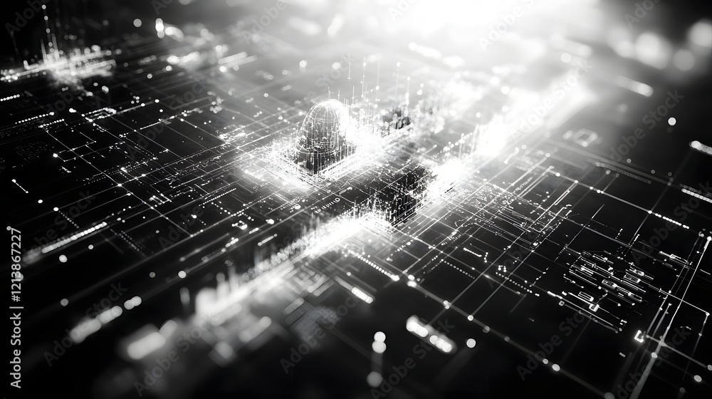Poster futuristic abstract digital technology background with glowing particles and circuit connections