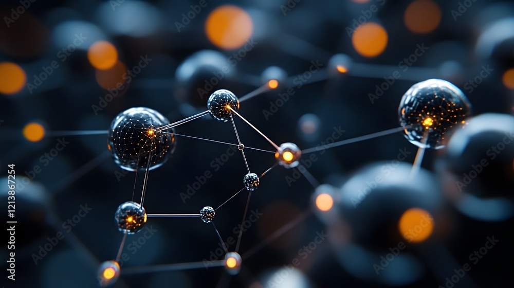 Poster interconnected molecular structures forming a futuristic digital network