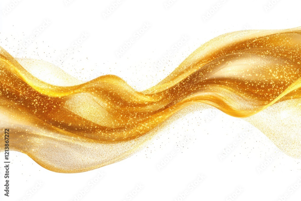 Aufkleber golden waves flowing over a white background with glittering particles. generative ai