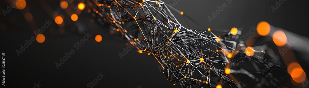 Poster information records processing, intricate ai flow visualization, glowing data processing nodes, abst