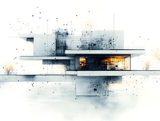 Striking Modernist Architectural Structure with Geometric Facade and Minimalist Design