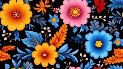 Vibrant Mexican Flower Pattern: Traditional Design for Cultural Decor and Textile Inspiration