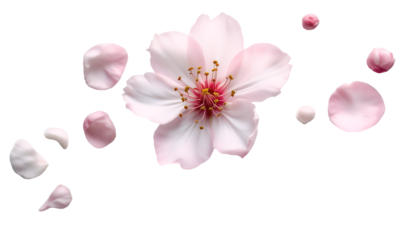 Delicate Pink Blossom and Petals Against Isolated Background. Cut out