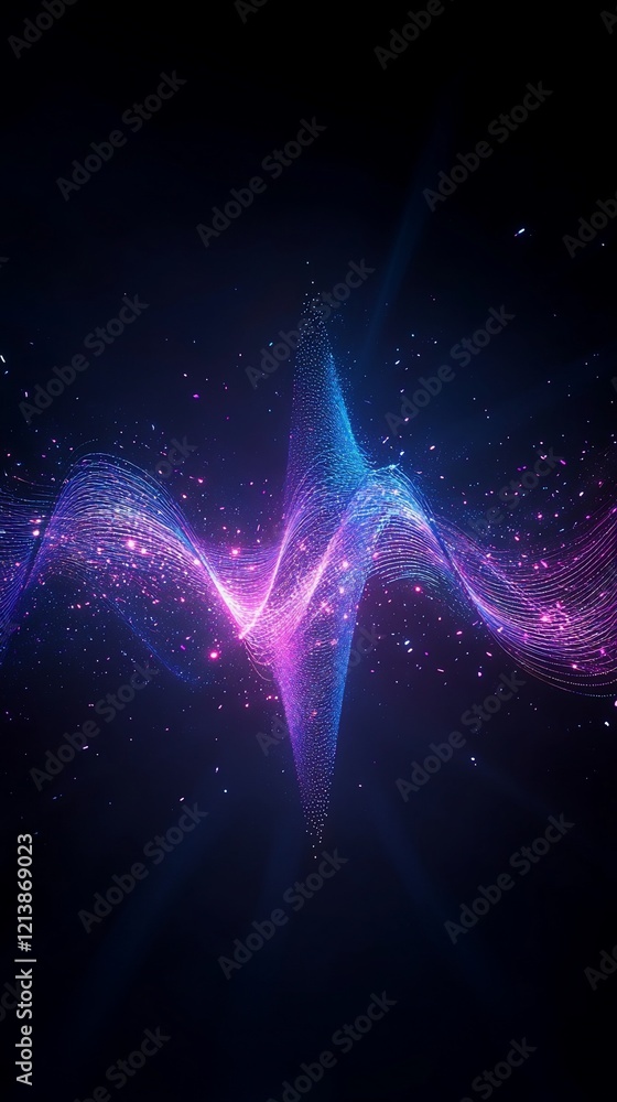 Aufkleber abstract wave particle energy flowing with digital style dark background and light