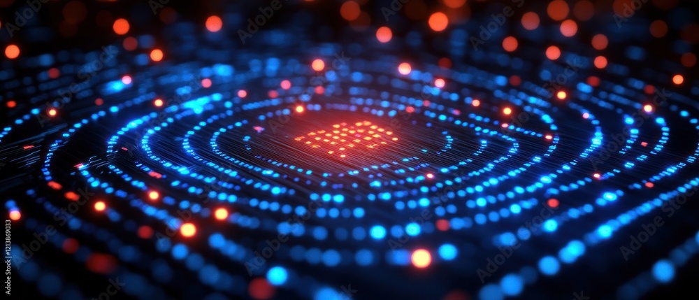 Poster colorful digital circuit pattern with glowing nodes