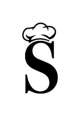 Fototapeta premium Letter S with chef hat logo design, Creative logo featuring the letter S with a chef hat, symbolizing culinary arts, food businesses, restaurants, and professional cooking services branding.