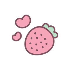 Cute strawberry with hearts icon. Abstract romantic emoji symbol. Kawaii St. Valentine day sticker. Hand drawn illustration isolated on a white background. Vector 10 EPS.