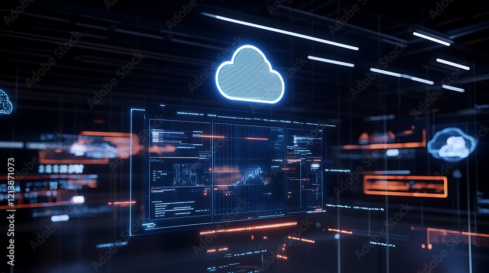 Poster modern cloud computing with digital data visualization