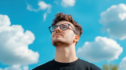 Confident man in glasses looking thoughtfully into the distance, exuding charisma and self-assurance.