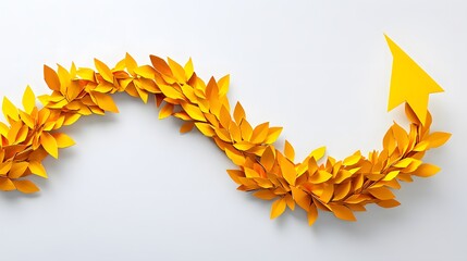 Yellow leaves forming an upward trending arrow