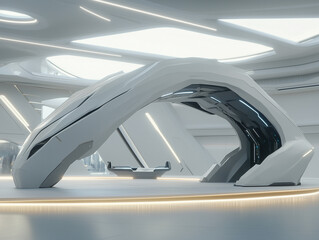 Obraz premium Futuristic White High-Tech Command Center