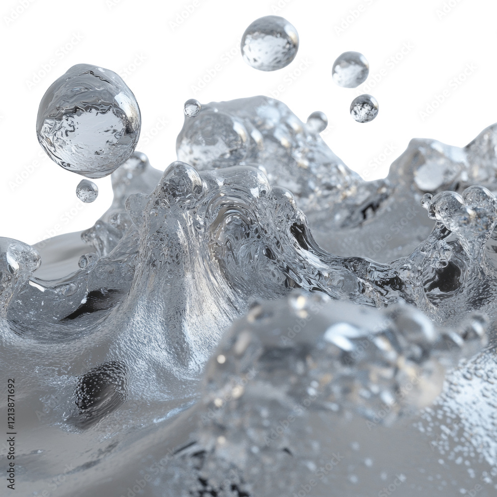 Aufkleber An abstract image depicting a dynamic splash of liquid silver with multiple droplets suspended in the air, creating an aesthetically pleasing and visually interesting composition.