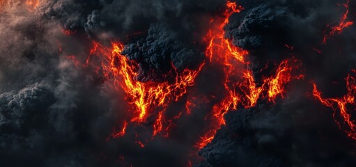 Volcanic lava flows create intricate patterns of glowing orange and dark textures at a volcanic site in Hawaii during an active eruption