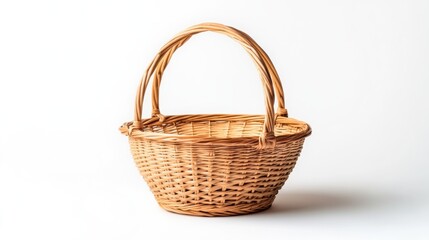 Obraz premium Wicker basket with one handle on a white background.