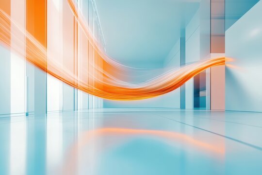 Orange light streak flows through modern building interior