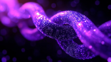 3D purple chain with binary code on a black background