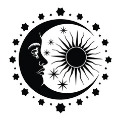 Moon Girls Celestial Girls Vector silhouette black and white isolated solid white background