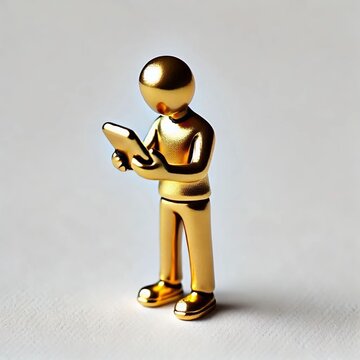 Statuelle en or d'un personnage au t&eacute;l&eacute;phone