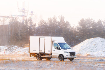 Delivery van on cold winter day road