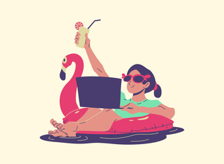 Illustration of an Happy Summer Season Woman Working on Holiday