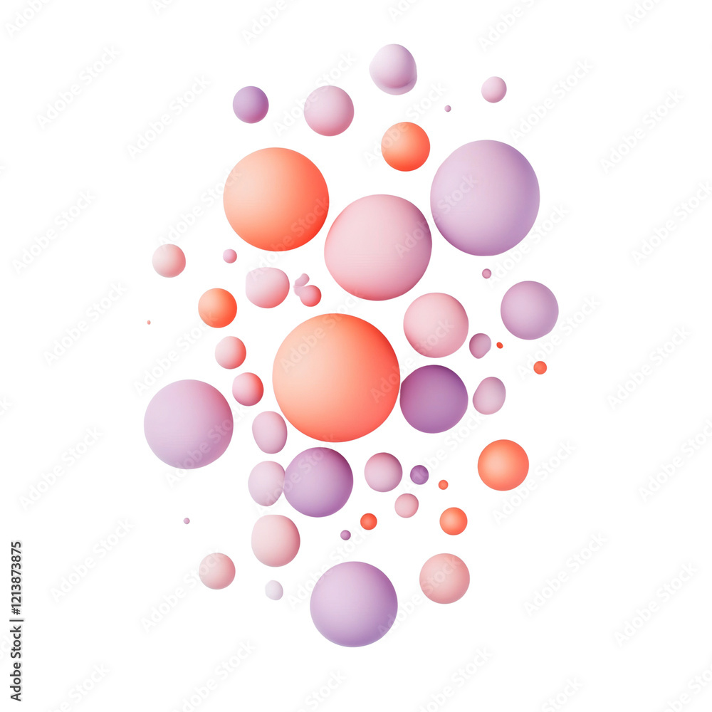 Aufkleber a cluster of pastel pink and orange spheres of varying sizes floats against a white background in a 