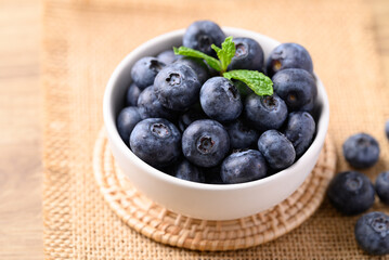 Blueberries in white bowl, Healthy fruit, Food ingredient