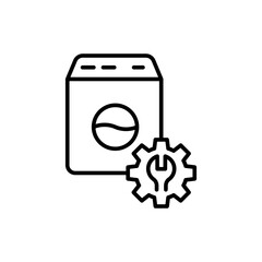 Washing machine repair outline icons, minimalist vector illustration ,simple transparent graphic element .Isolated on white background