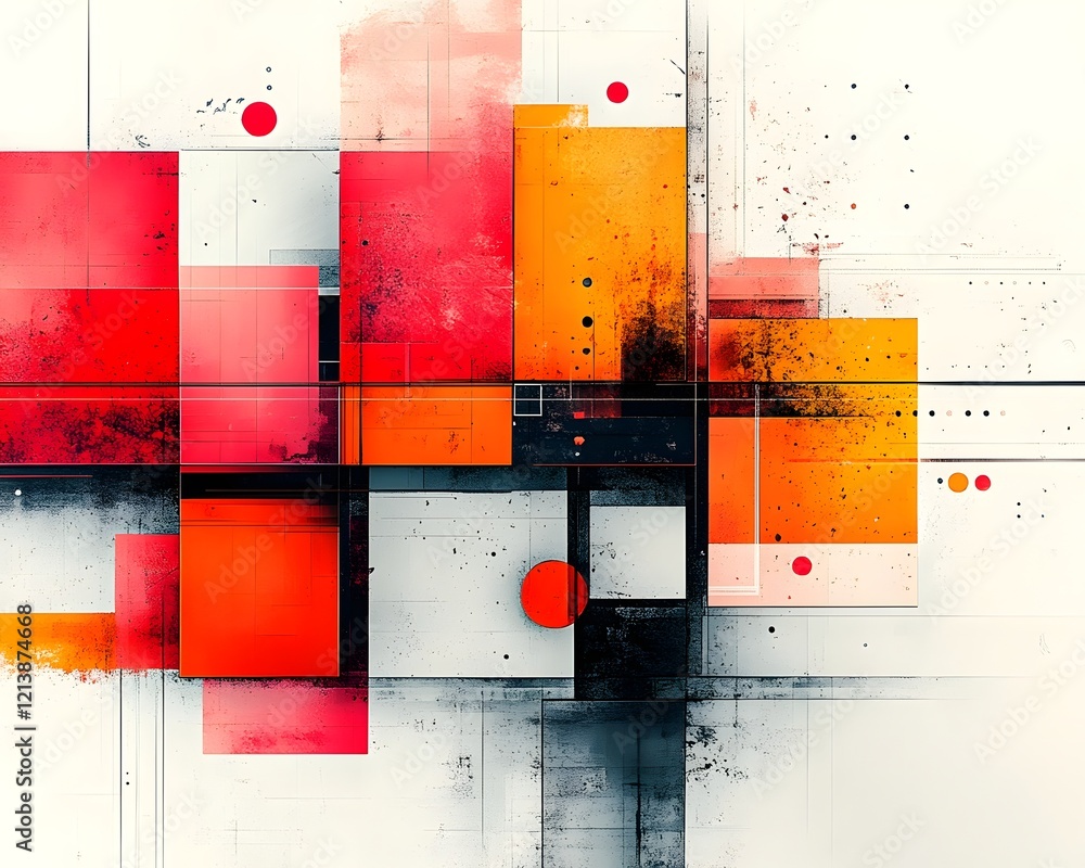 Poster captivating abstract geometric composition with vibrant colors and intersecting shapes