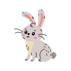 Cute Cartoon Bunny Sitting Cheerfully, Joyful Expression and Charm. character design for Easter, vector illustration in flat style on a white background