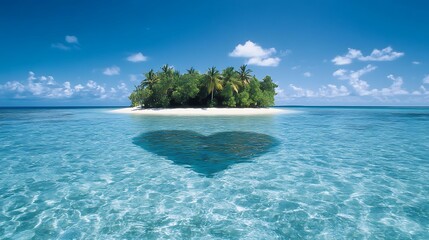 Fototapeta premium A heart-shaped island surrounded by crystal-clear waters.