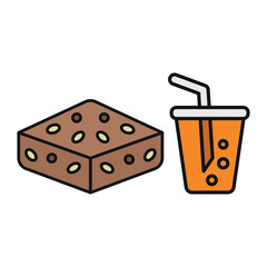 Soda drink and brownies food icons with a fun and refreshing design