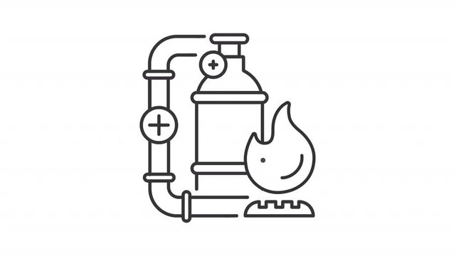 Gas industry line animation. Oil refinery equipment animated icon. Petroleum products making technology. Black illustration on white background. HD video with alpha channel. Motion graphic