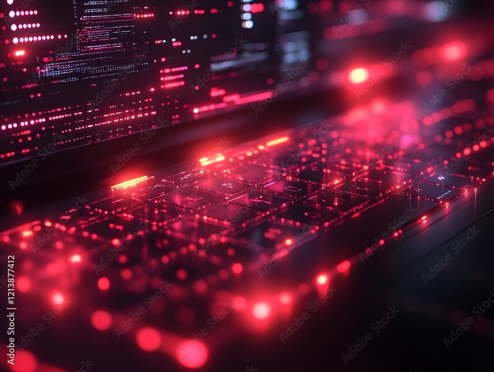 Poster pulsating digital landscape of vibrant neon lights and futuristic circuit patterns