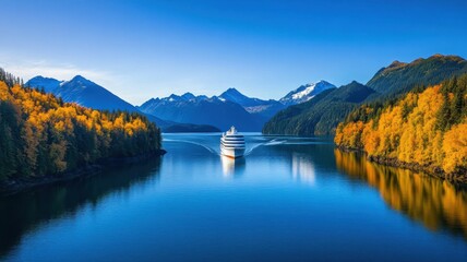 Fototapeta premium In crisp golden-hued autumn of Alaska, a majestic landscape unfolds, showcasing nature's breathtaking beauty.