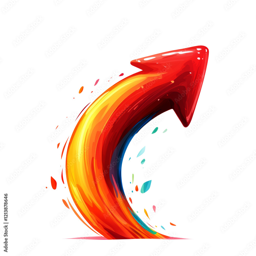 Poster a vibrant stylized arrow ascends with a colorful paint splash effect symbolizing growth and progress