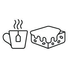 Tea mug drink and brownies food icons with a warm and comforting design