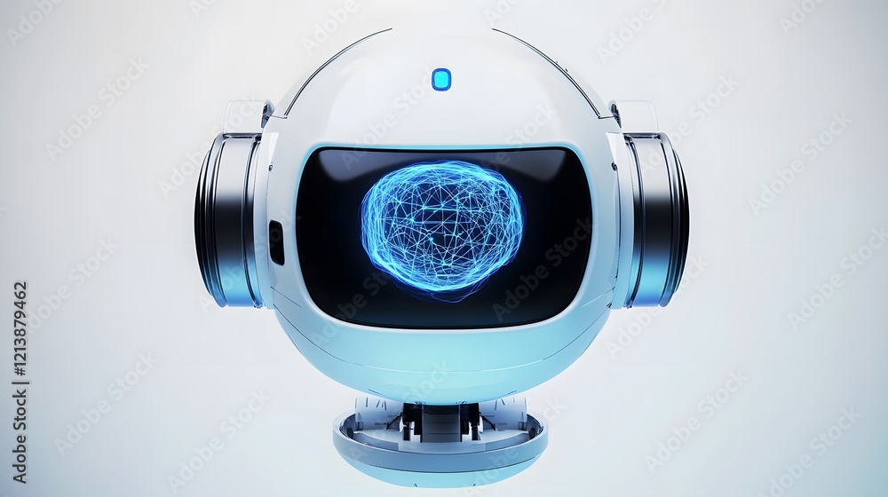 Poster futuristic robotic sphere displays networked global data