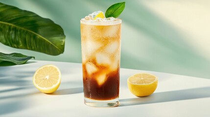 Fototapeta premium Refreshing coffee tonic with citrus and sparkling water tropical setting beverage vibrant mood