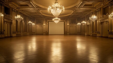 Naklejka premium Elegant Ballroom with Gilded Walls and Crystal Chandeliers